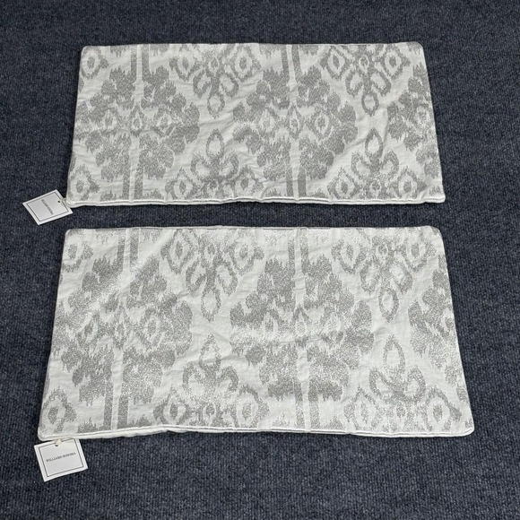 Williams Sonoma Home Claire Ikat Embroidered Lumbar Pillow Covers Set of 2 Linen - Picture 1 of 11